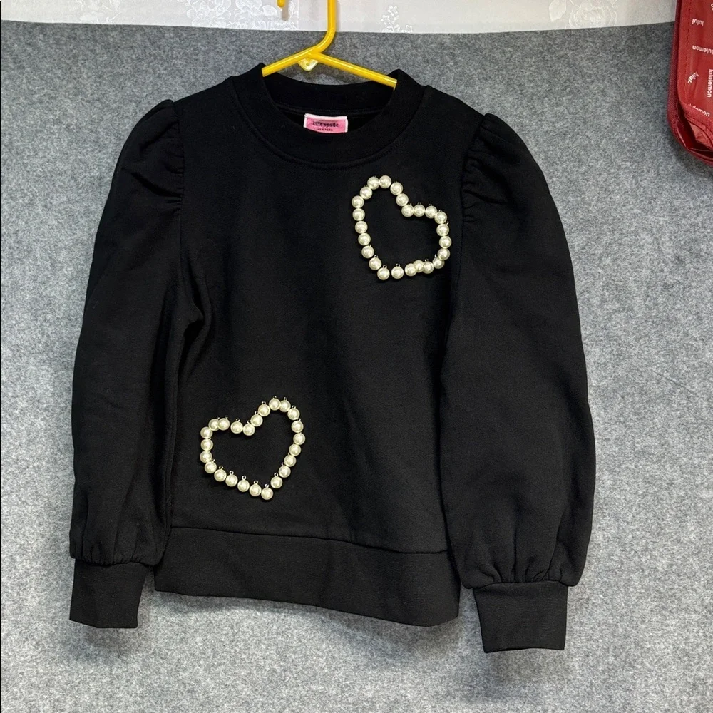 Kate Spade New York black long sleeve pearl heart cotton  sweatshirt XXS